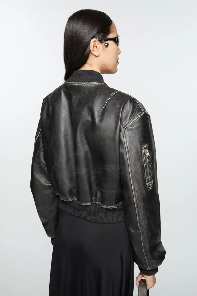 Acne Studios Leather Bomber Jacket Black Women Outerwear Acne Studios Leather Bomber Jacket Black Women Outerwear
