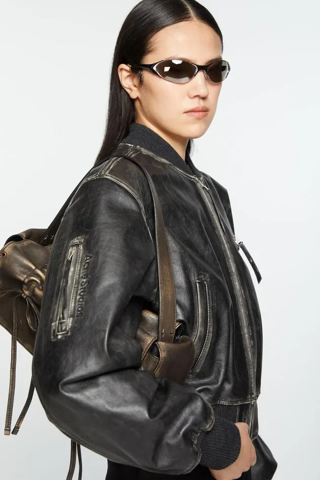 Acne Studios Leather Bomber Jacket Black Women Outerwear Acne Studios Leather Bomber Jacket Black Women Outerwear