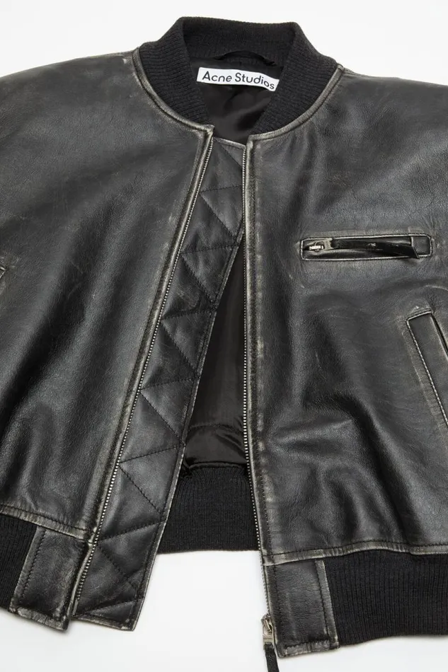 Acne Studios Leather Bomber Jacket Black Women Outerwear Acne Studios Leather Bomber Jacket Black Women Outerwear