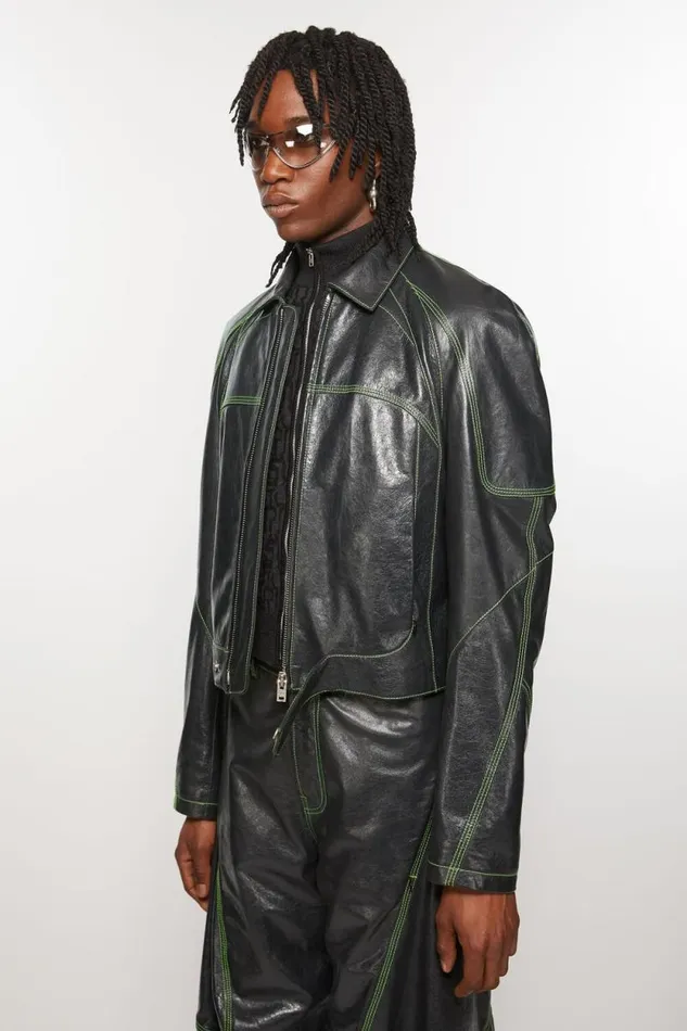 Acne Studios Leather Jacket Anthracite Grey Men Outerwear Acne Studios Leather Jacket Anthracite Grey Men Outerwear