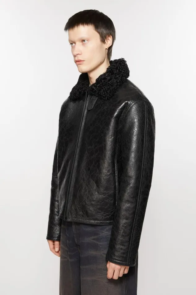 Acne Studios Leather Shearling Jacket Black Men Outerwear Acne Studios Leather Shearling Jacket Black Men Outerwear