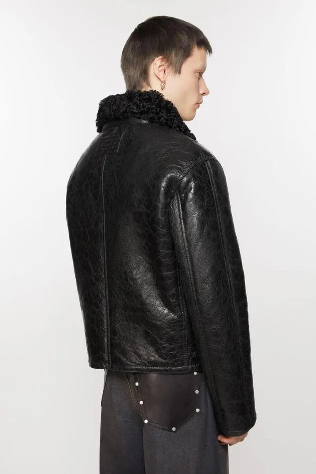 Acne Studios Leather Shearling Jacket Black Men Outerwear Acne Studios Leather Shearling Jacket Black Men Outerwear