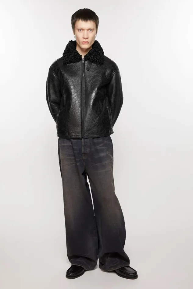 Acne Studios Leather Shearling Jacket Black Men Outerwear Acne Studios Leather Shearling Jacket Black Men Outerwear