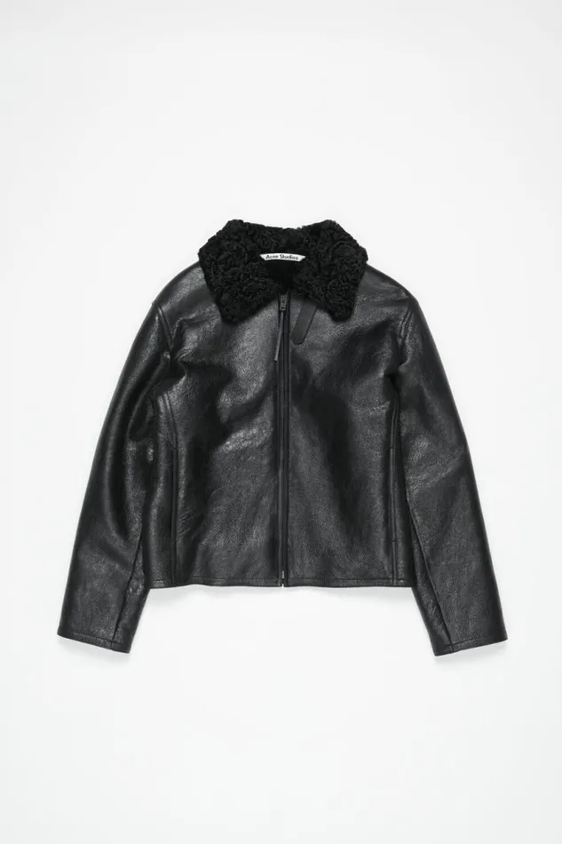 Acne Studios Leather Shearling Jacket Black Men Outerwear Acne Studios Leather Shearling Jacket Black Men Outerwear