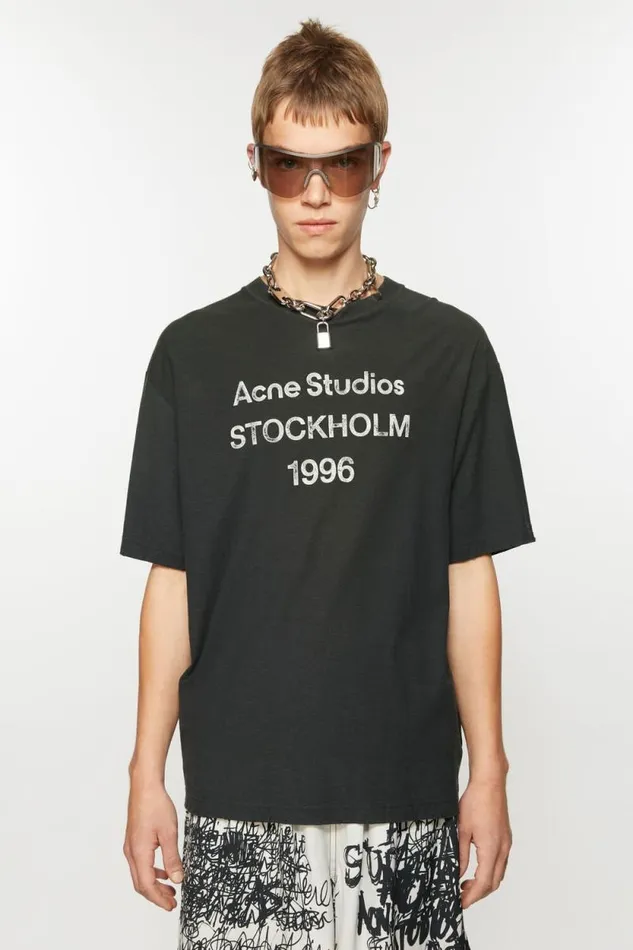 Acne Studios Logo Tshirt 8211 Relaxed Fit Faded Black Men Tshirts