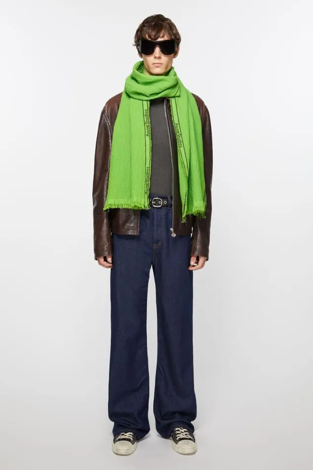 Acne Studios Logo Tape Scarf Green Men Scarves