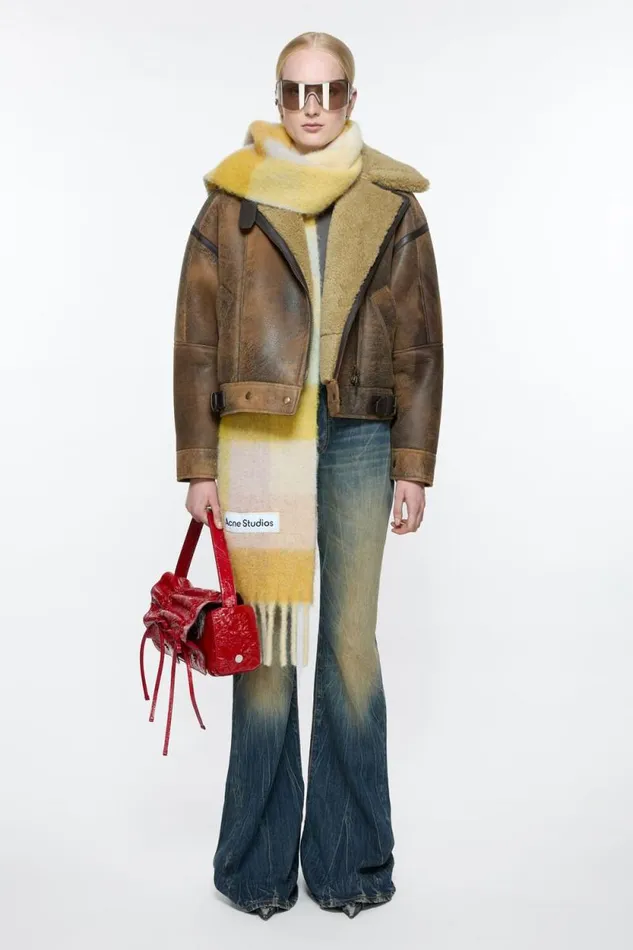 Acne Studios Mohair Checked Scarf Beigeyellow Women Scarves