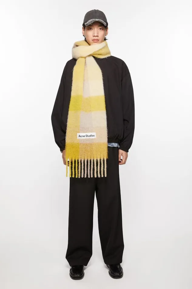 Acne Studios Mohair Checked Scarf Beigeyellow Women Scarves