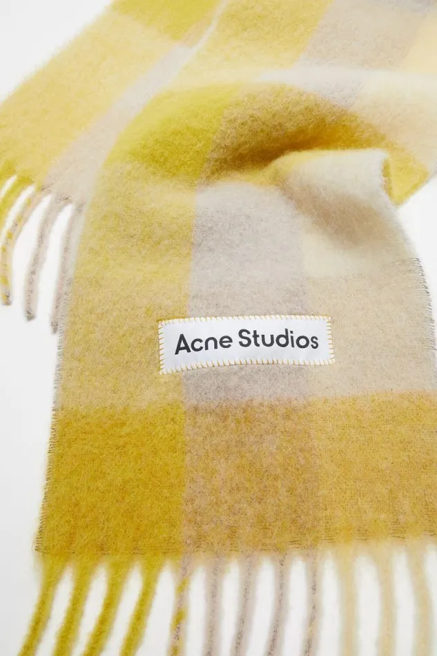 Acne Studios Mohair Checked Scarf Beigeyellow Women Scarves