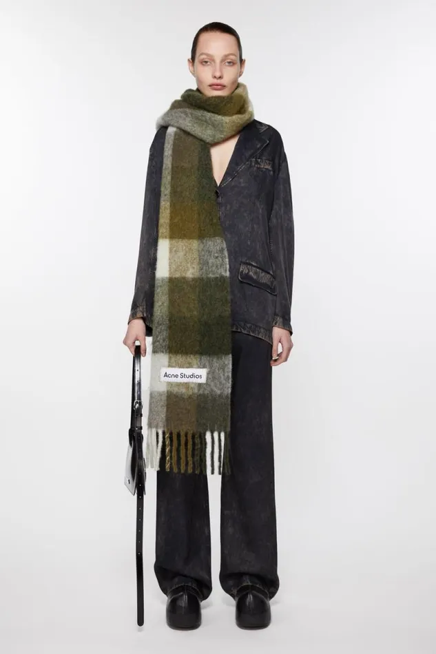 Acne Studios Mohair Checked Scarf Taupegreenblack Women Scarves Acne Studios Mohair Checked Scarf Taupegreenblack Women Scarves