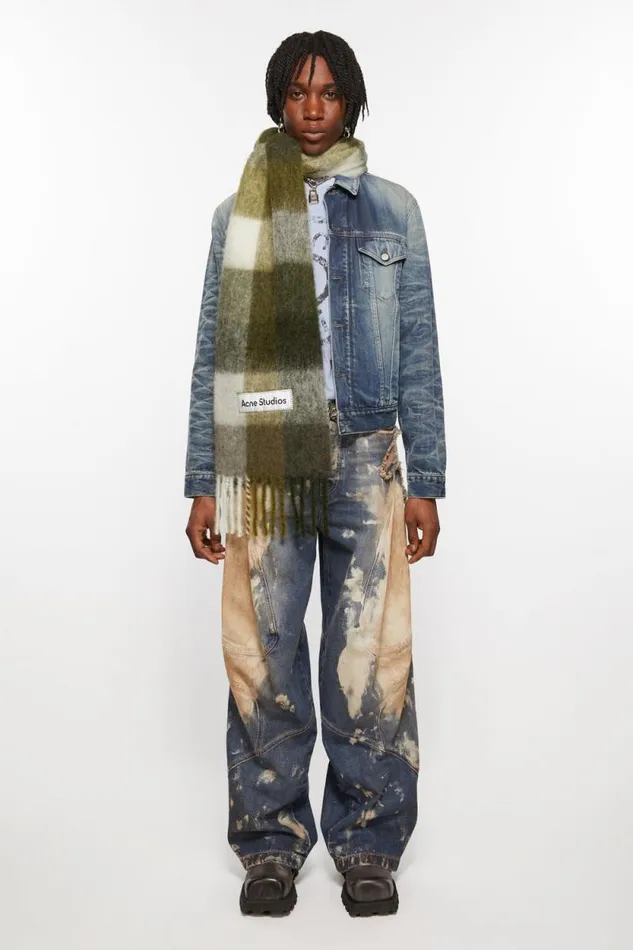 Acne Studios Mohair Checked Scarf Taupegreenblack Women Scarves Acne Studios Mohair Checked Scarf Taupegreenblack Women Scarves