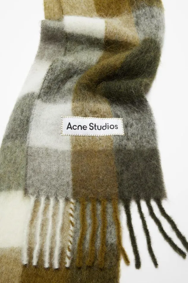 Acne Studios Mohair Checked Scarf Taupegreenblack Women Scarves Acne Studios Mohair Checked Scarf Taupegreenblack Women Scarves