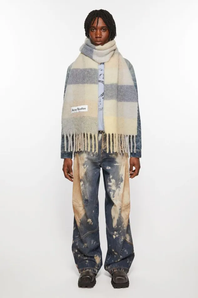 Acne Studios Mohair Checked Scarf Vanillabeigelavender Men Scarves
