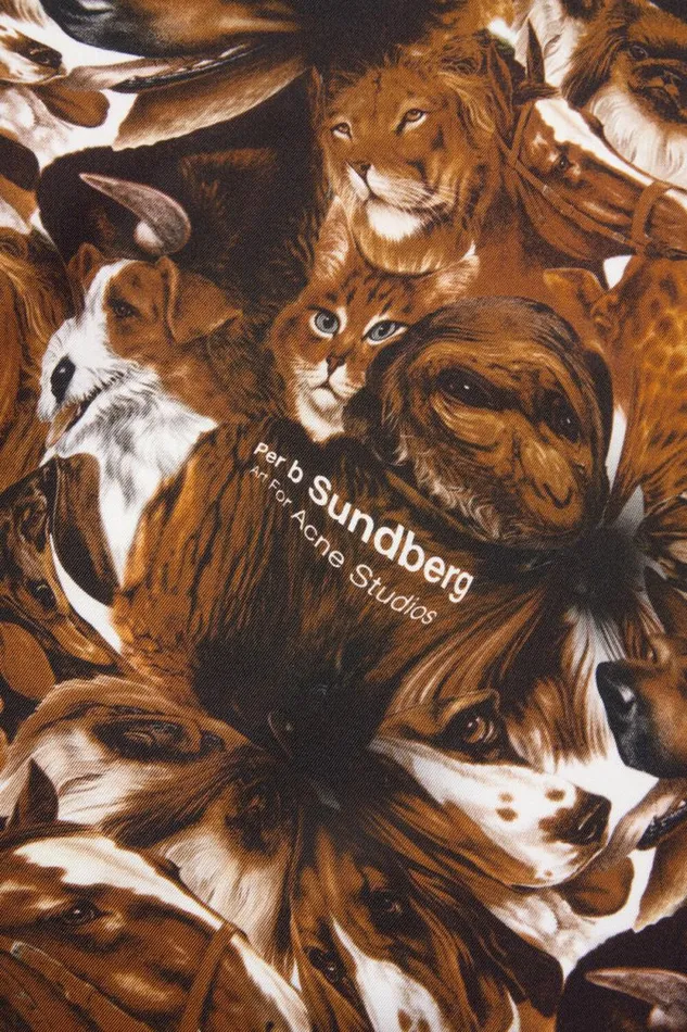 Acne Studios Print Silk Scarf Brown Men Scarves
