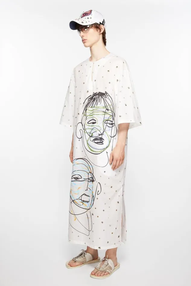 Acne Studios Printed Dress Optic White Women Dresses Acne Studios Printed Dress Optic White Women Dresses