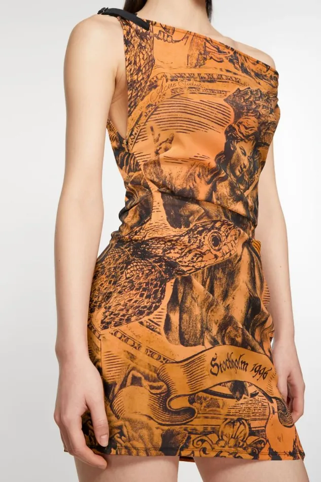 Acne Studios Printed Dress Orange Women Dresses Acne Studios Printed Dress Orange Women Dresses