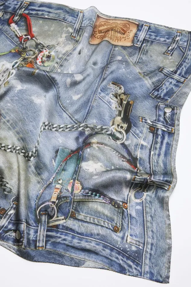 Acne Studios Printed Silk Scarf Denim Blue Women Scarves Acne Studios Printed Silk Scarf Denim Blue Women Scarves