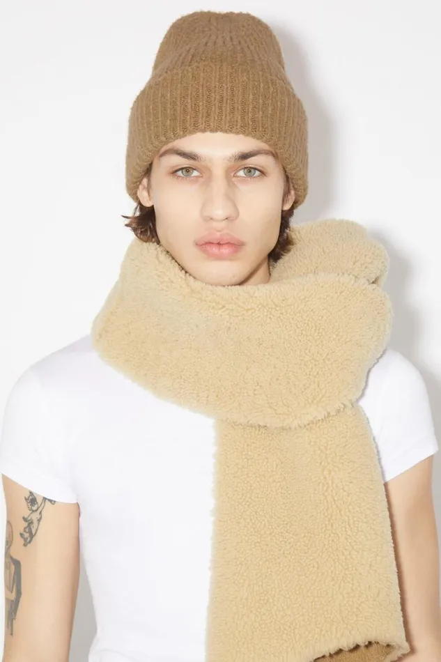 Acne Studios Wool Blend Beanie Camel Brown Women Hats