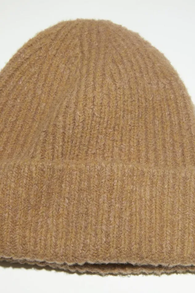 Acne Studios Wool Blend Beanie Camel Brown Women Hats