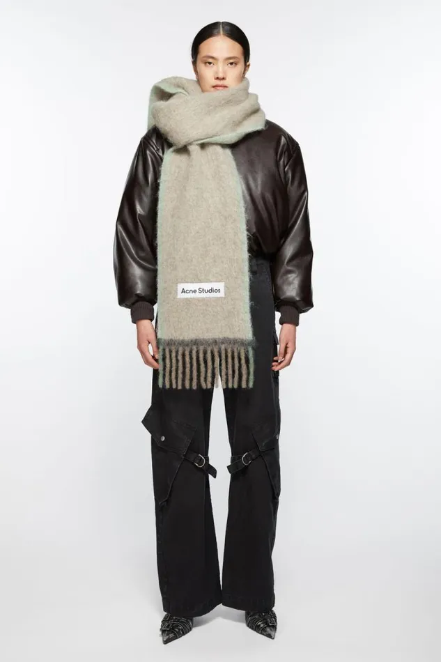 Acne Studios Wool Mohair Scarf 8211 Narrow Beigegrey Men Scarves