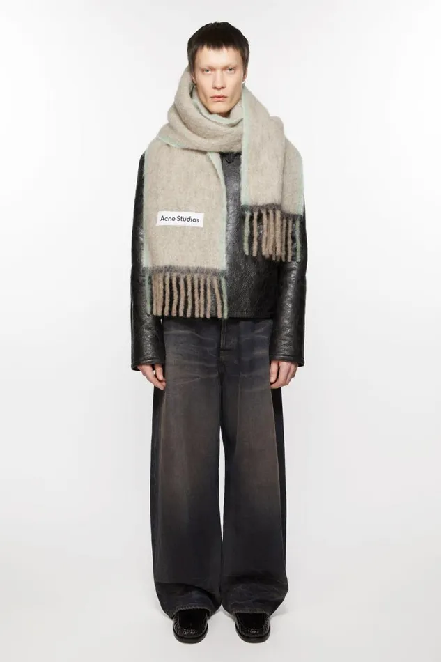 Acne Studios Wool Mohair Scarf 8211 Narrow Beigegrey Men Scarves