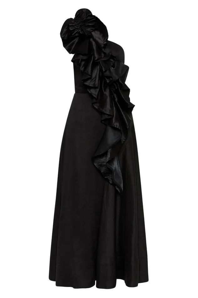 Adelia Ruffle Midi Dress Black Women Aje Black Dresses