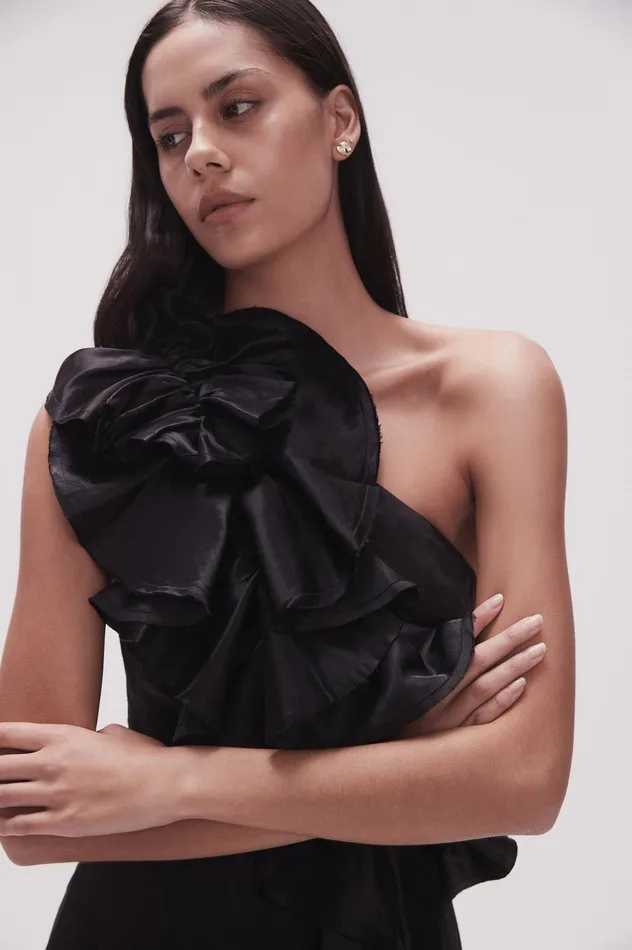 Adelia Ruffle Midi Dress Black Women Aje Black Dresses