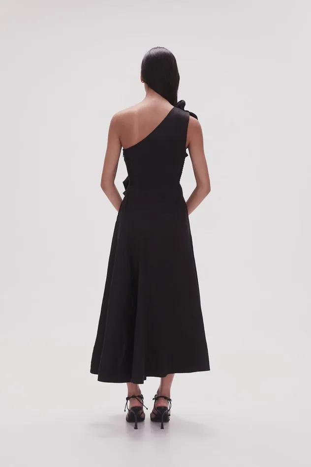 Adelia Ruffle Midi Dress Black Women Aje Black Dresses