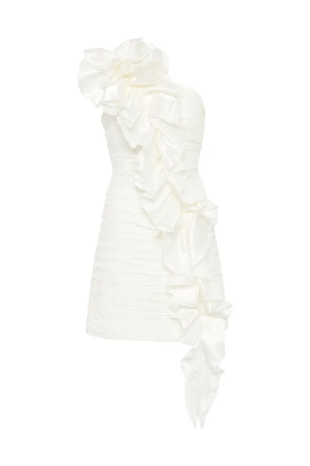 Adelia Ruffle Mini Dress Ivory Women Aje White Dresses
