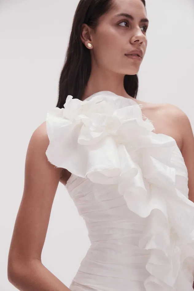 Adelia Ruffle Mini Dress Ivory Women Aje White Dresses
