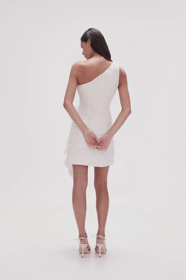 Adelia Ruffle Mini Dress Ivory Women Aje White Dresses