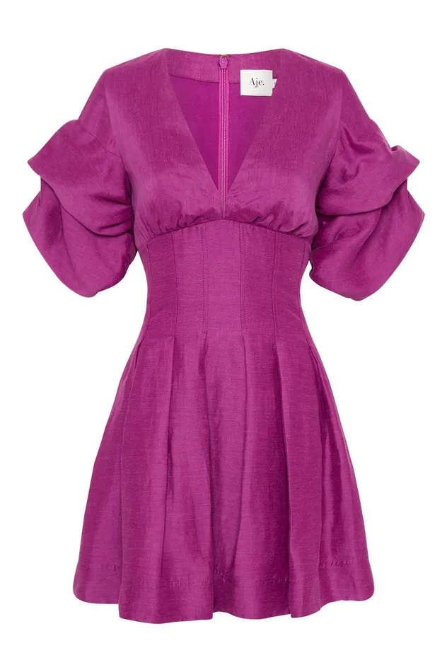 Adelie Puff Sleeve Mini Dress Plum Purple Women Aje Mini Dresses