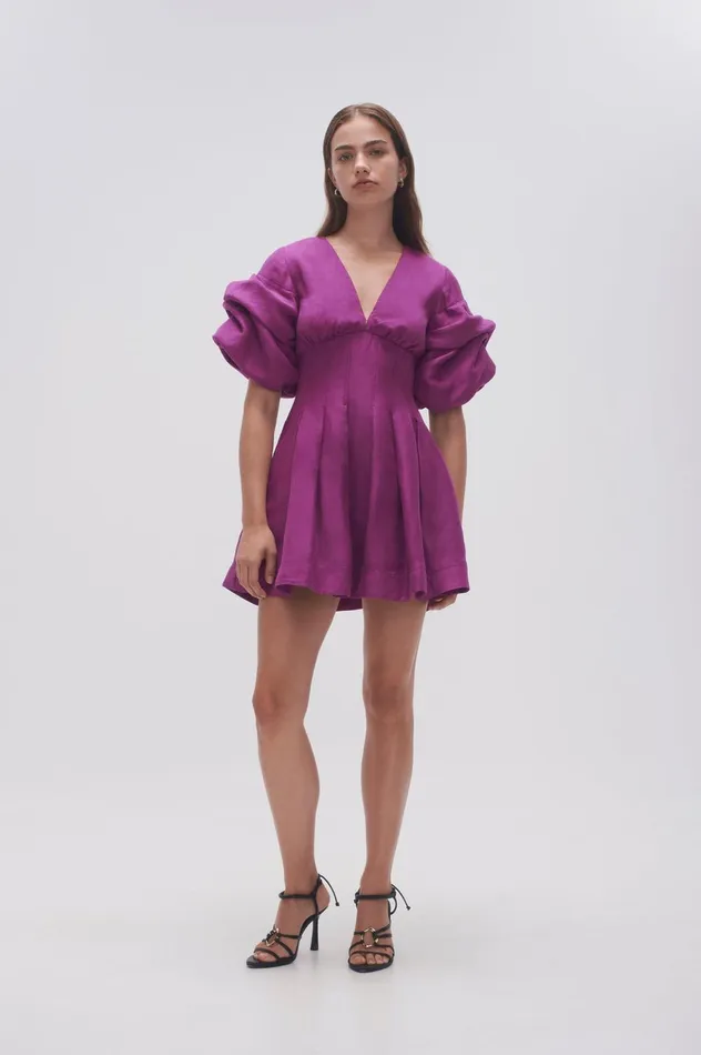 Adelie Puff Sleeve Mini Dress Plum Purple Women Aje Mini Dresses