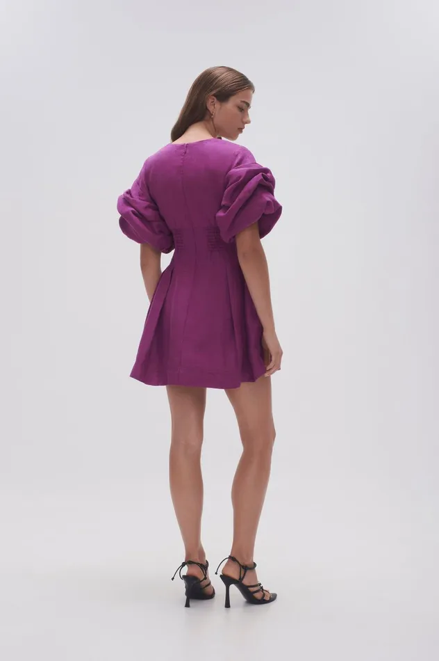 Adelie Puff Sleeve Mini Dress Plum Purple Women Aje Mini Dresses