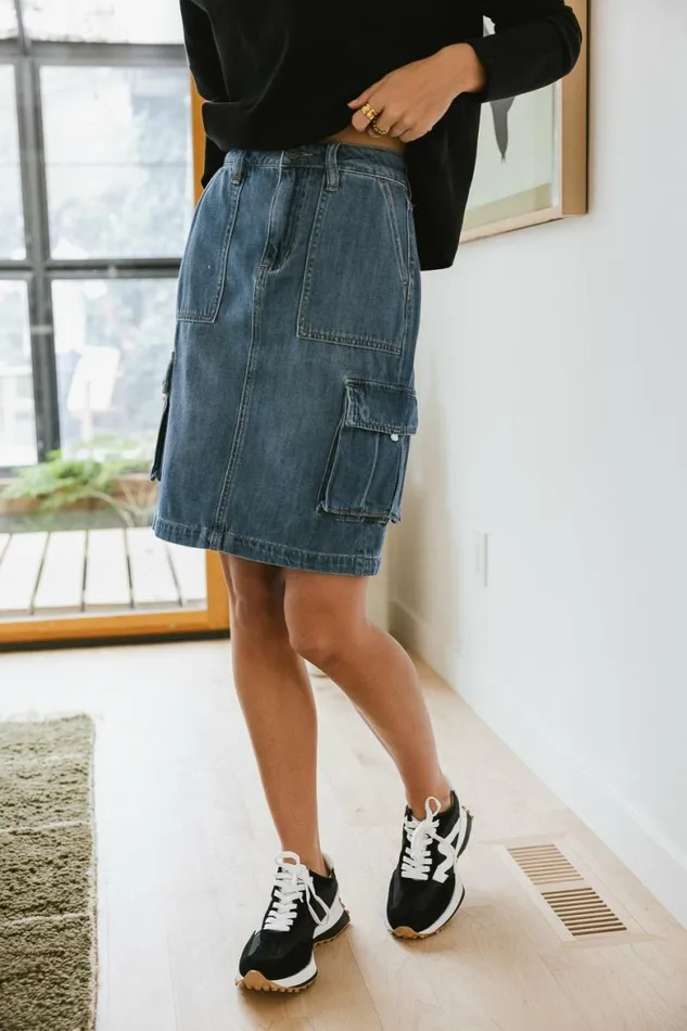 Akari Denim Cargo Skirt Medium Wash Women Bohme Skirts