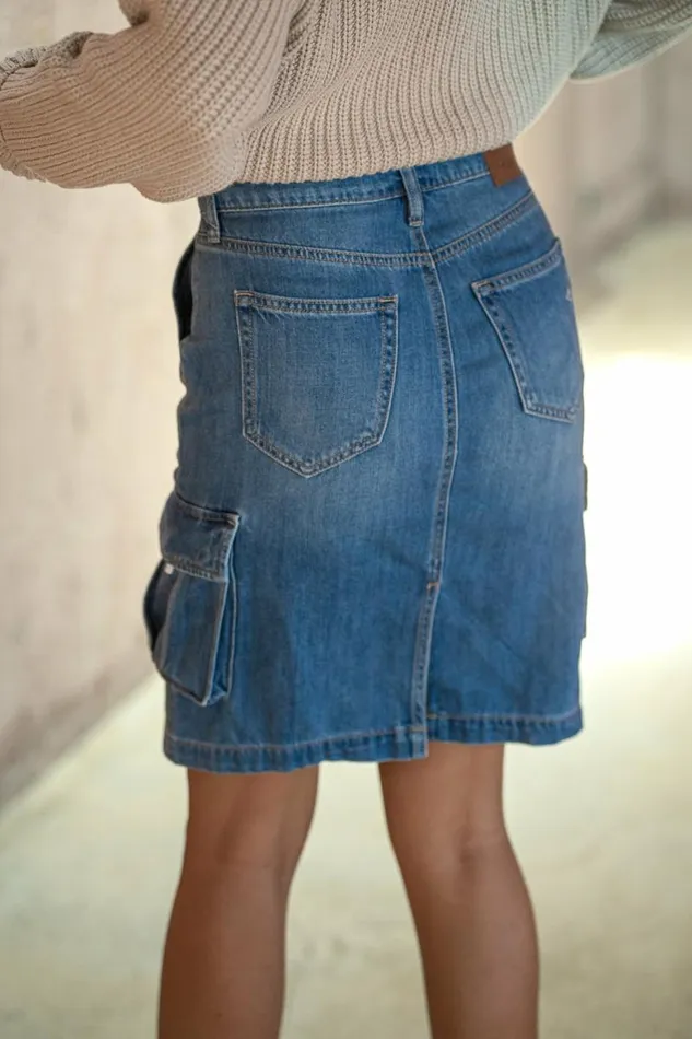 Akari Denim Cargo Skirt Medium Wash Women Bohme Skirts