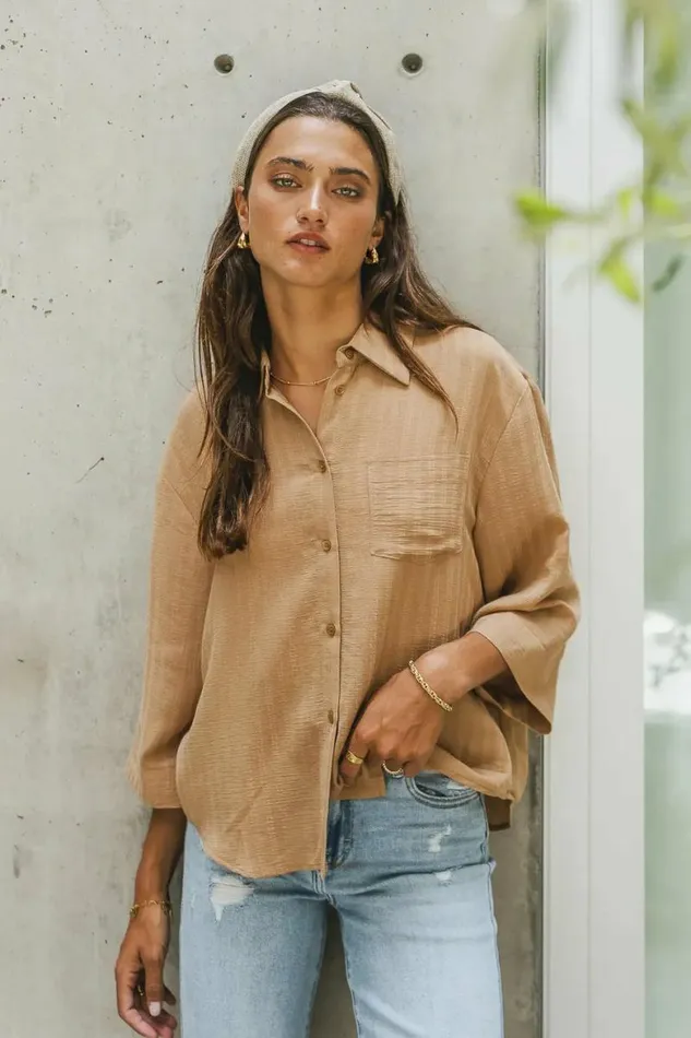 Alex Button Up In Camel 8211 FINAL SALE Camel Women Bohme Tops