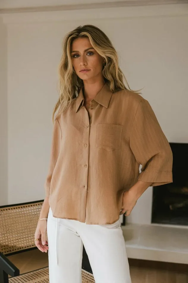 Alex Button Up In Camel 8211 FINAL SALE Camel Women Bohme Tops