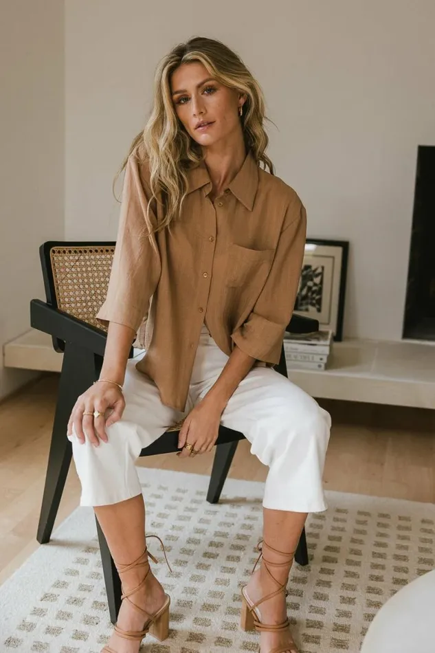 Alex Button Up In Camel 8211 FINAL SALE Camel Women Bohme Tops