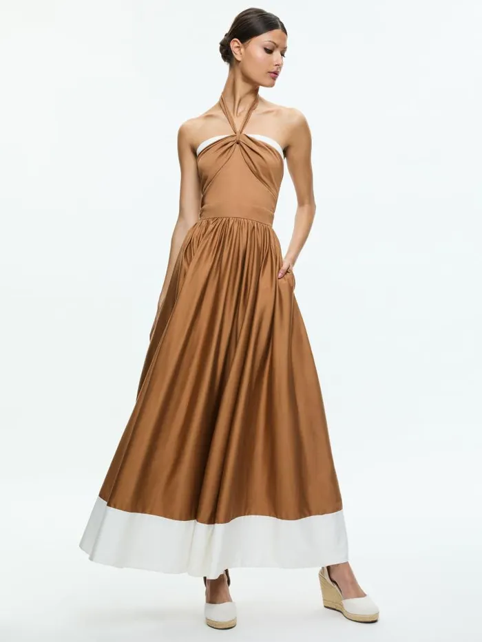 Alice Olivia BEATRIX SWEETHEART TIE NECK DRESS Tanvanilla Women Dresses