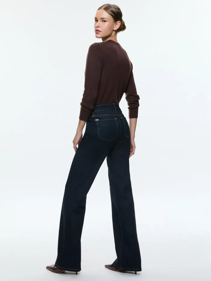 Alice Olivia BODIE LOW RISE BOOTCUT JEAN Dark Rinse Women Jeans