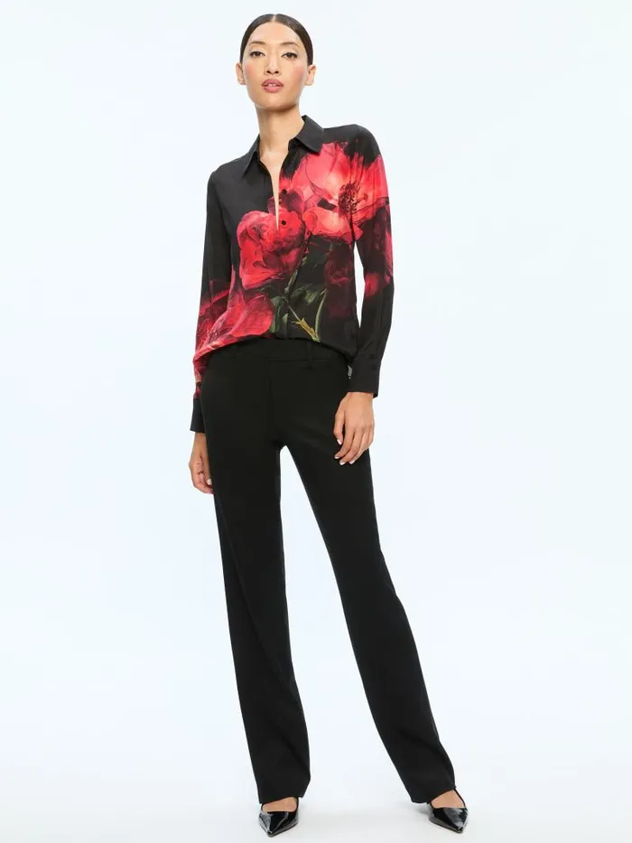 Alice Olivia BRADY SLIM BUTTON DOWN Peony Petals Bright Ruby Women Tops