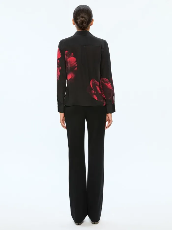 Alice Olivia BRADY SLIM BUTTON DOWN Peony Petals Bright Ruby Women Tops
