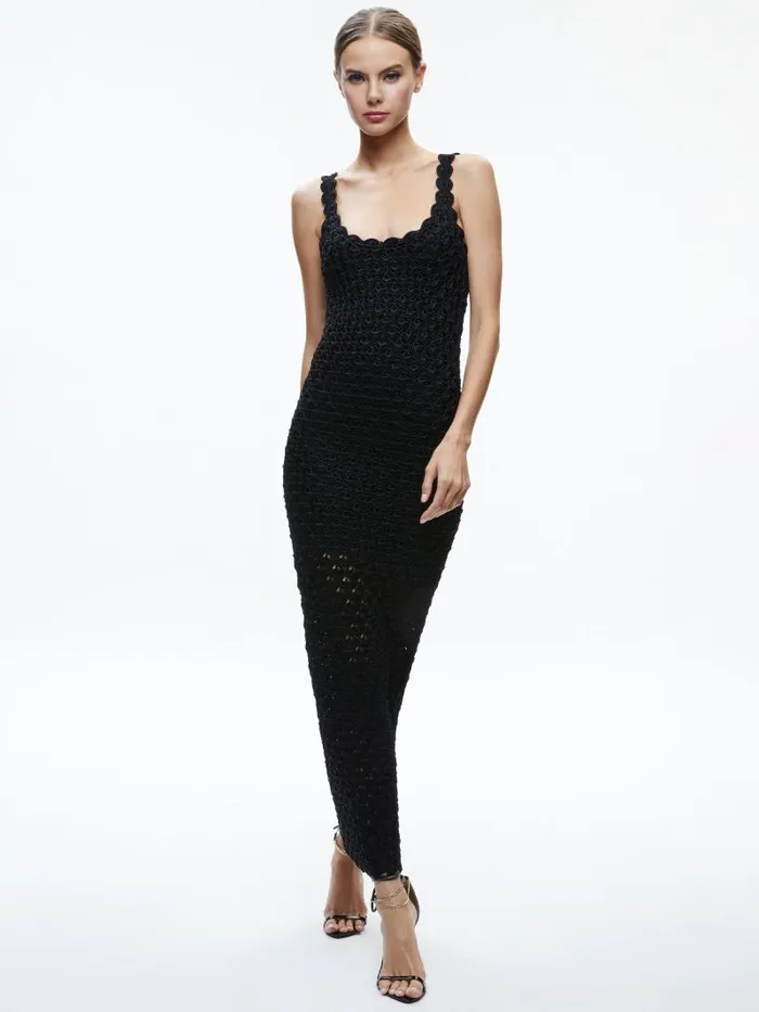 Alice Olivia BRAY LUSTER CROCHET DRESS Black Women Dresses