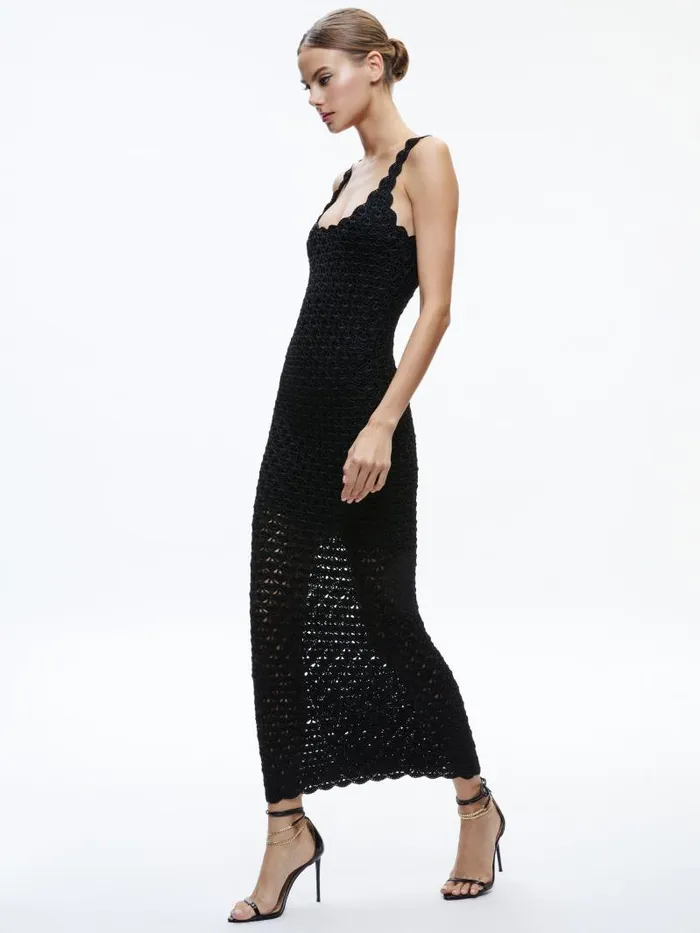Alice Olivia BRAY LUSTER CROCHET DRESS Black Women Dresses