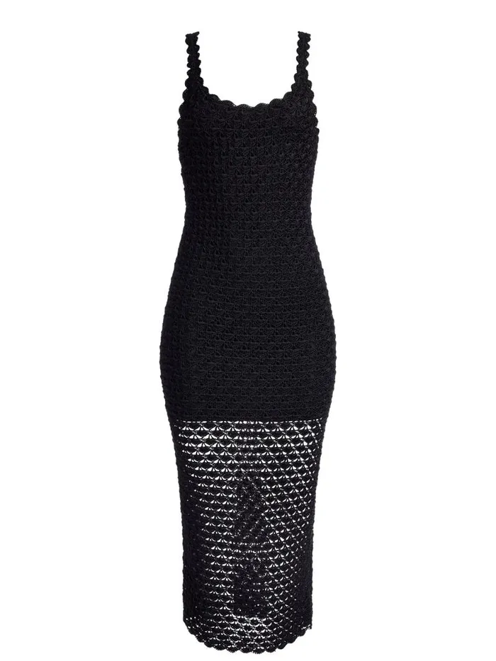 Alice Olivia BRAY LUSTER CROCHET DRESS Black Women Dresses