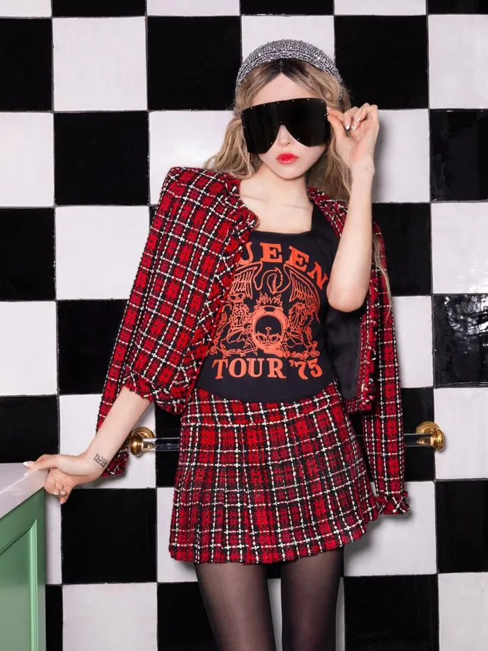 Alice Olivia BRESLIN BAND TEE CORSET TOP Blackbright Ruby Women Tops
