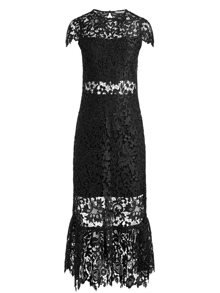 Alice Olivia CLOVER OPEN BACK LACE MIDI DRESS Black Women Dresses
