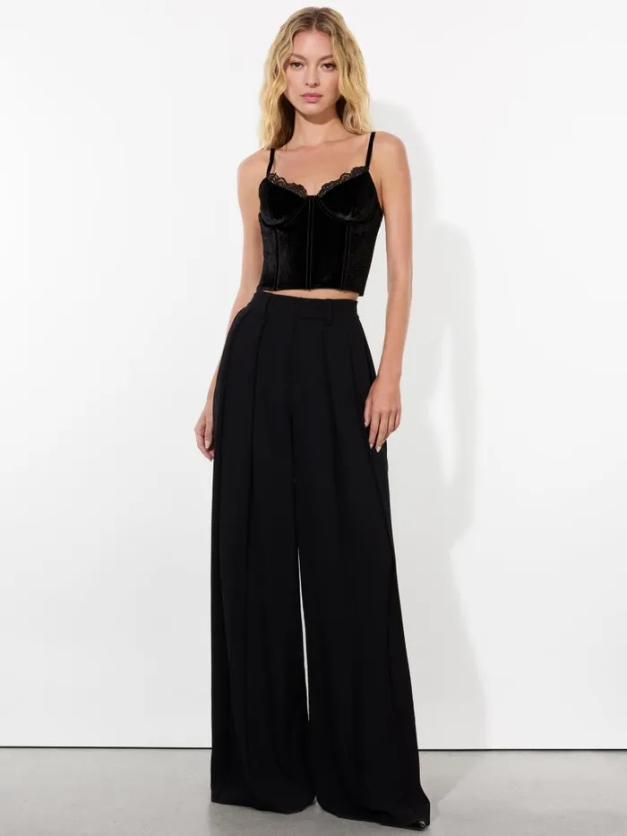 Alice Olivia DENNA VELVET CORSET CROPPED TOP Black Women Tops