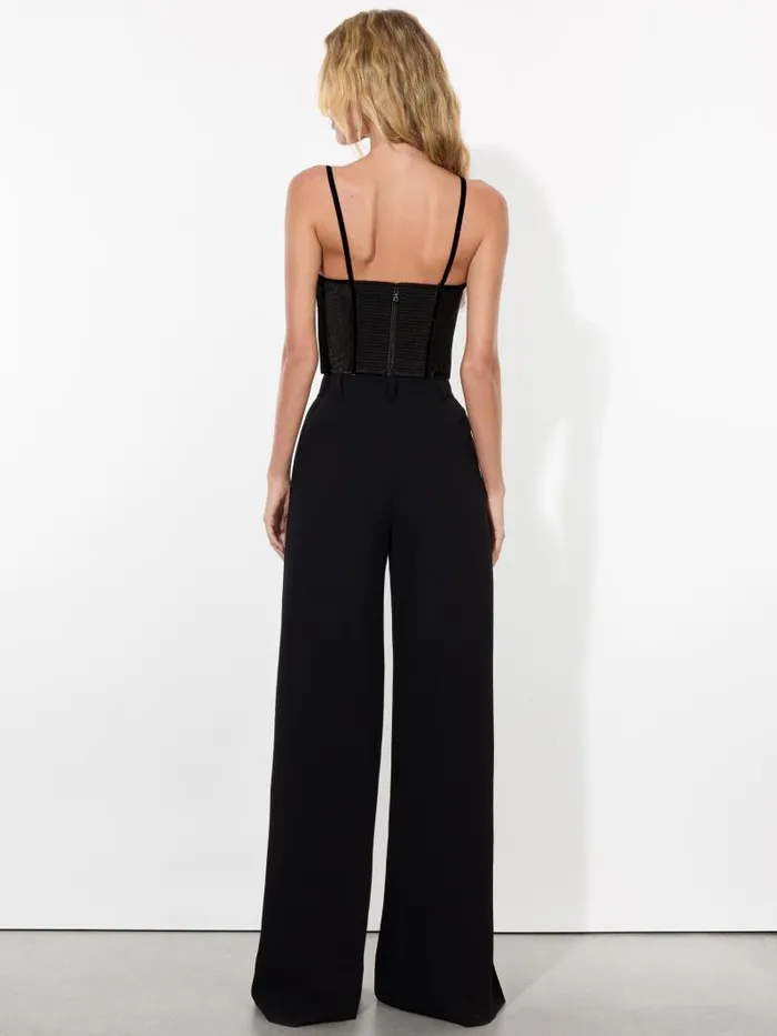 Alice Olivia DENNA VELVET CORSET CROPPED TOP Black Women Tops